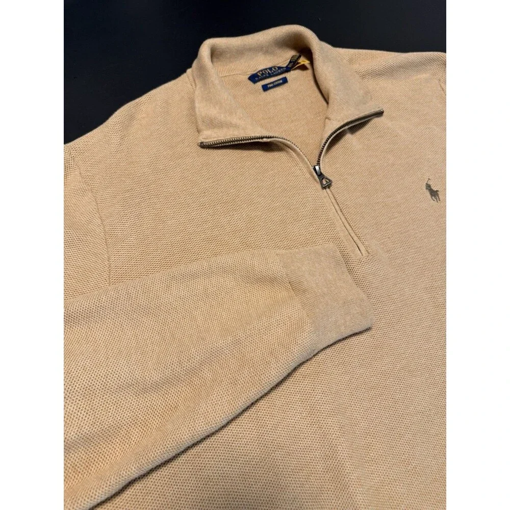 Polo Ralph Lauren XXL Pima Cotton Quarter Zip Pullover Sweater Tan Beige Golf